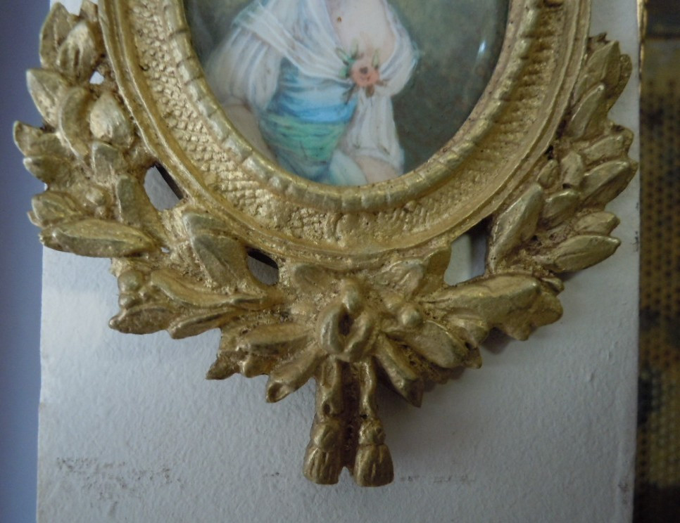 Miniature On Ivory And Bronze Frame, 19th Century-photo-3
