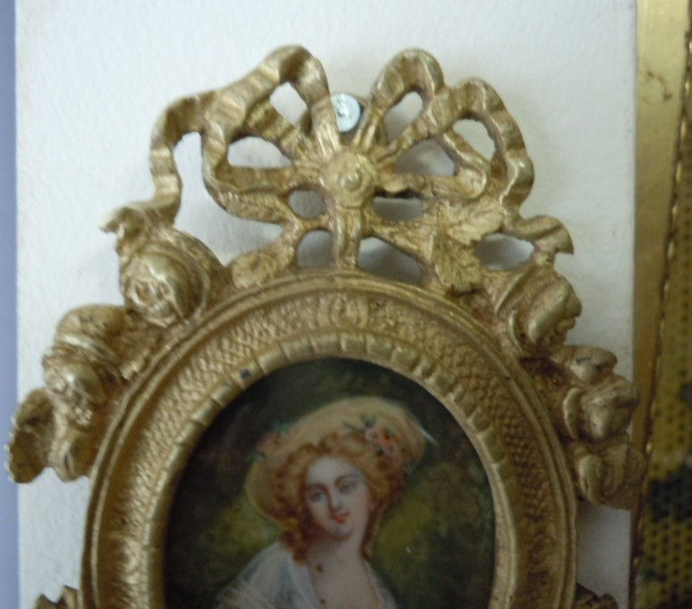 Miniature On Ivory And Bronze Frame, 19th Century-photo-4