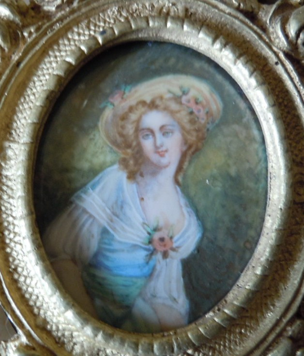 Miniature On Ivory And Bronze Frame, 19th Century-photo-1