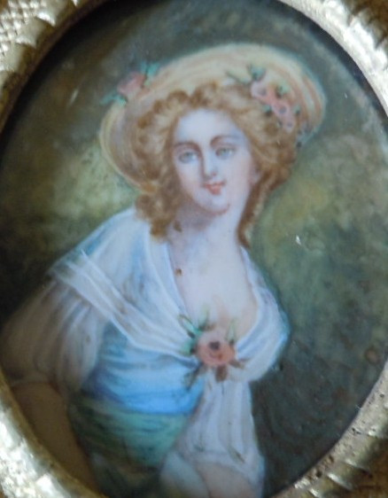 Miniature On Ivory And Bronze Frame, 19th Century-photo-4