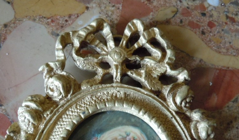 Miniature On Ivory And Bronze Frame, 19th Century-photo-5