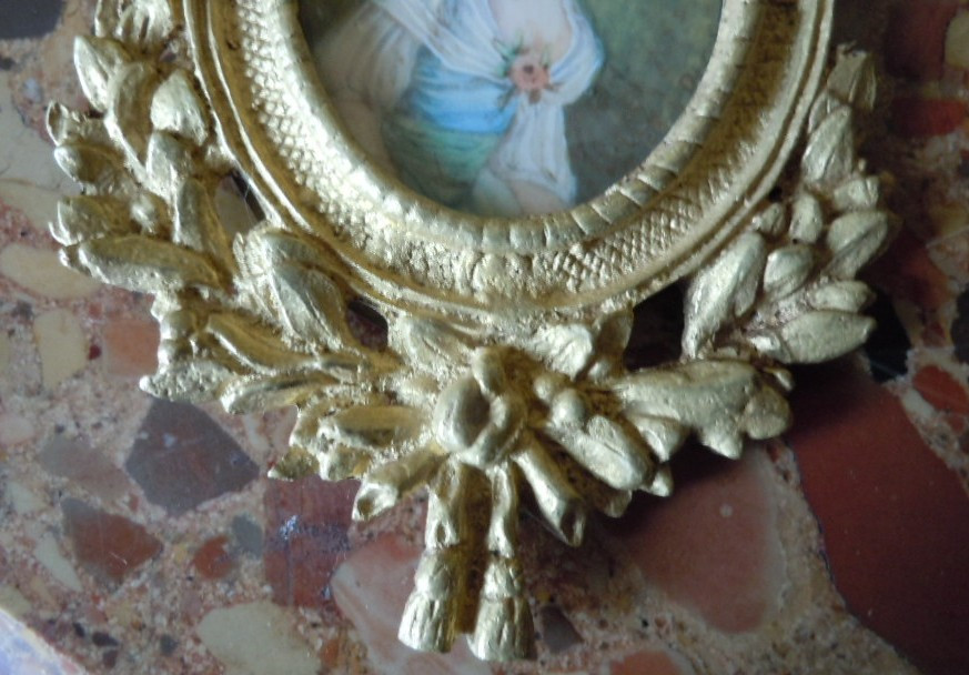 Miniature On Ivory And Bronze Frame, 19th Century-photo-6