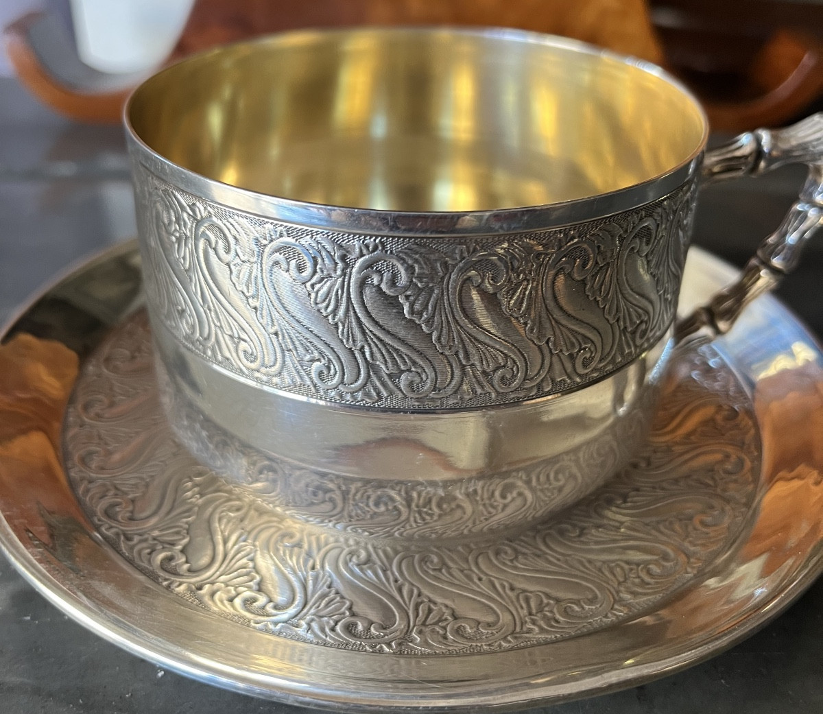 Tasse a chocolat en argent massif -photo-2
