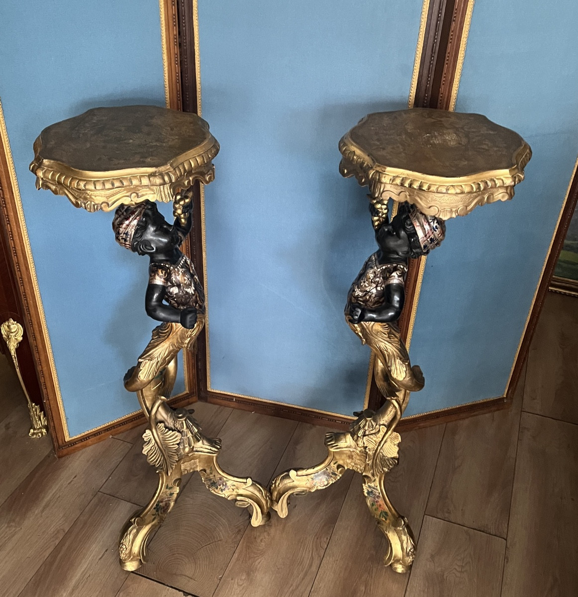Pair Of Venetian Polychrome Wooden Stands -photo-8