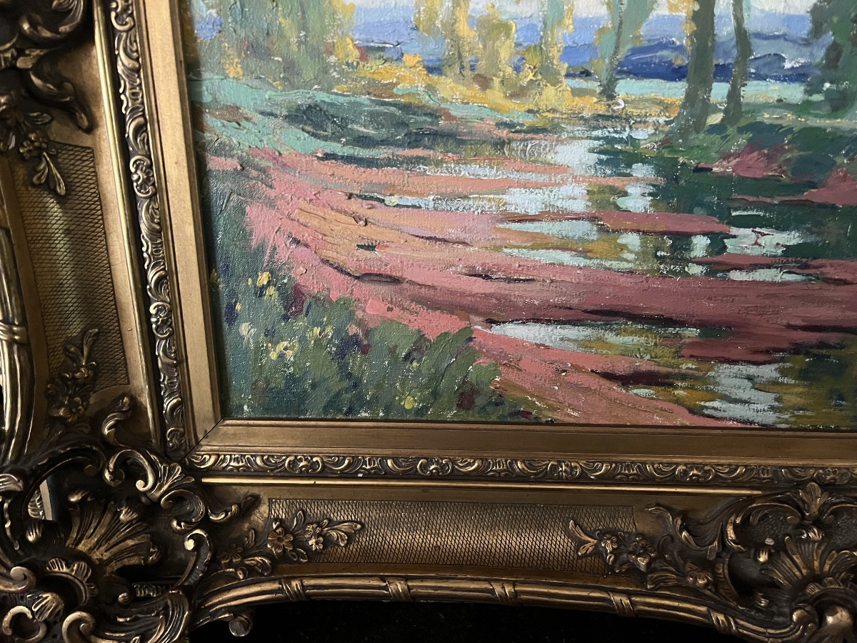Louis Raoul Guiraud paysage huile sur toile-photo-2