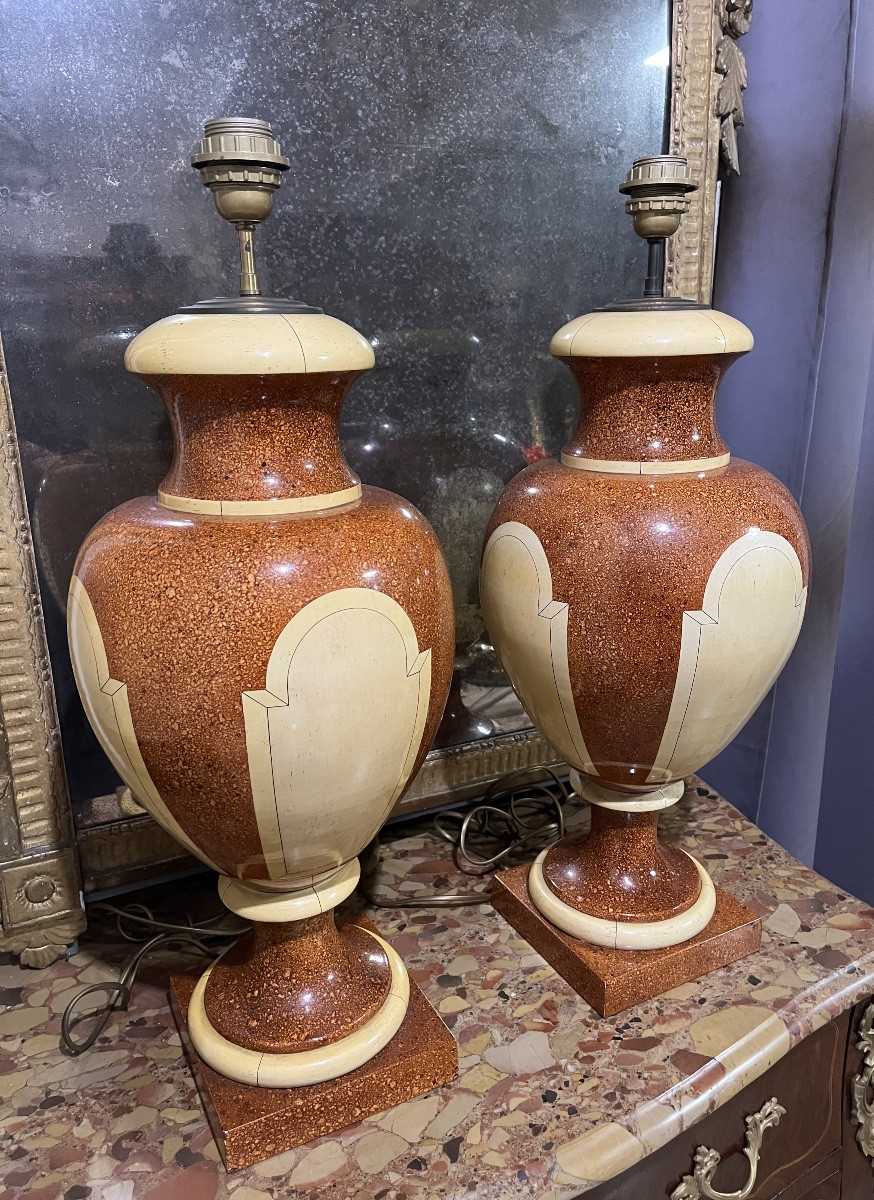 Paire de lampes signée Jean Roger-photo-3