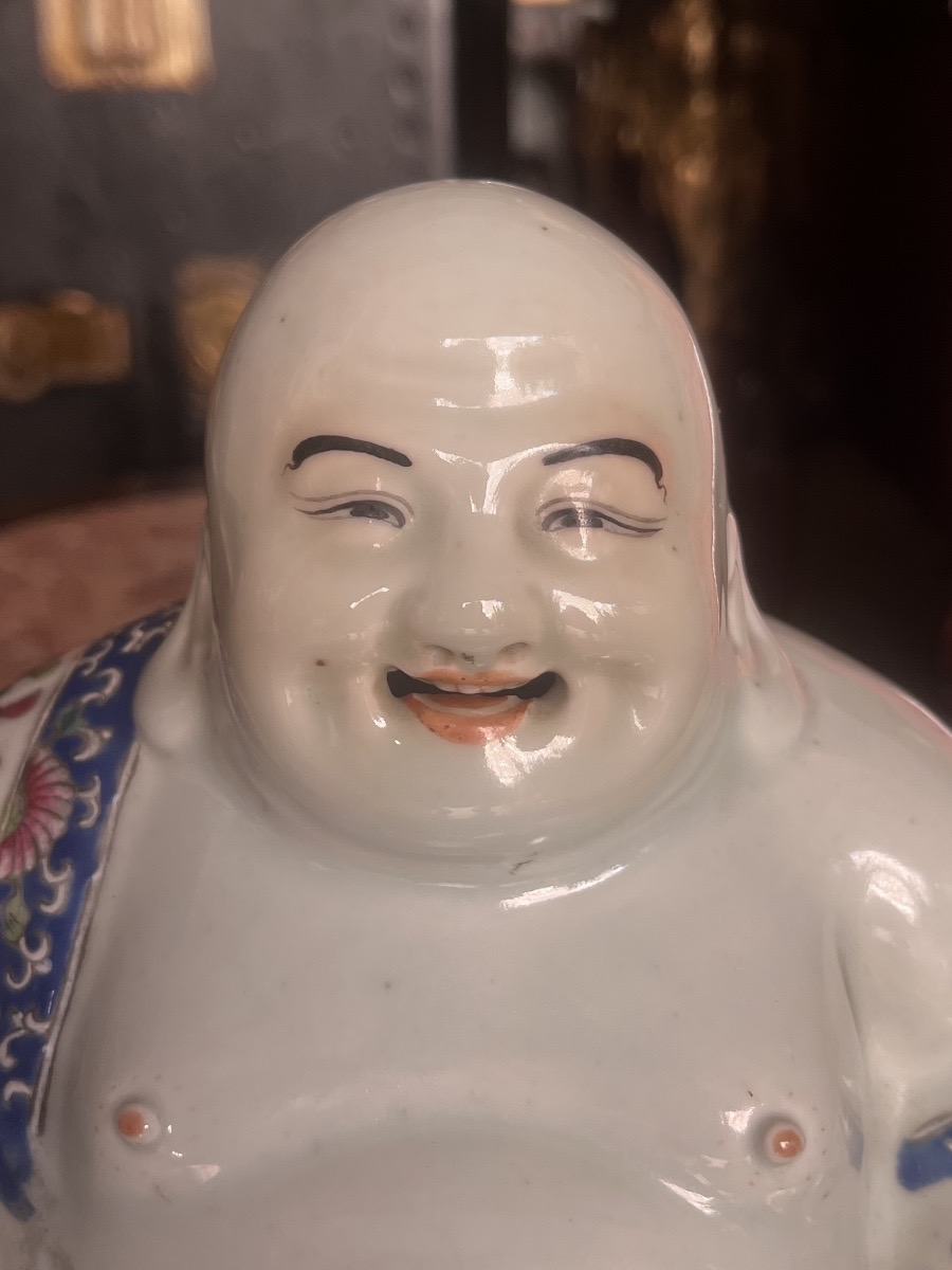 Porcelain "laughing Buddha" Sculpture-photo-1