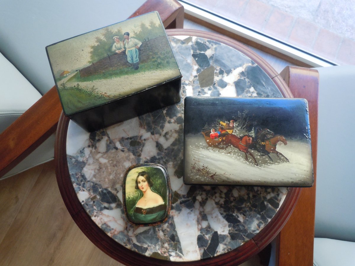 Set Of Three Russian Lacquered Boxes