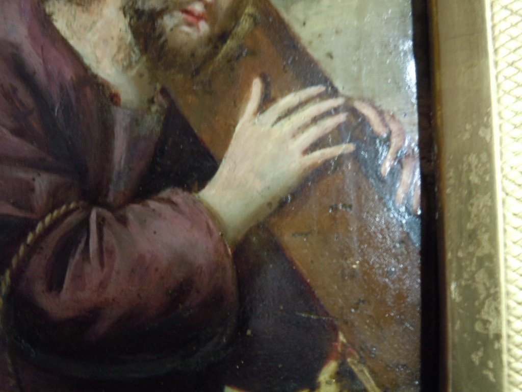 Oil On Copper 17th Christ Carrying The Cross-photo-4