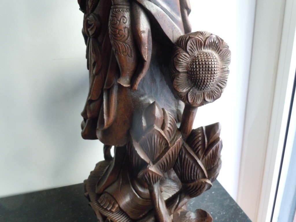 Guanyn Sculpture In Carved Wood-photo-7