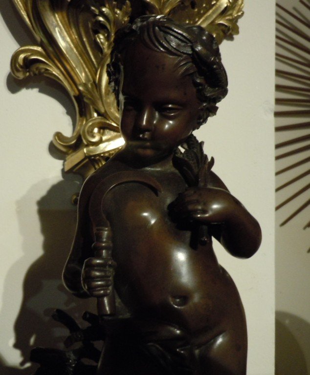 Child Bronze Scupture With The Serpe 19th Century-photo-2