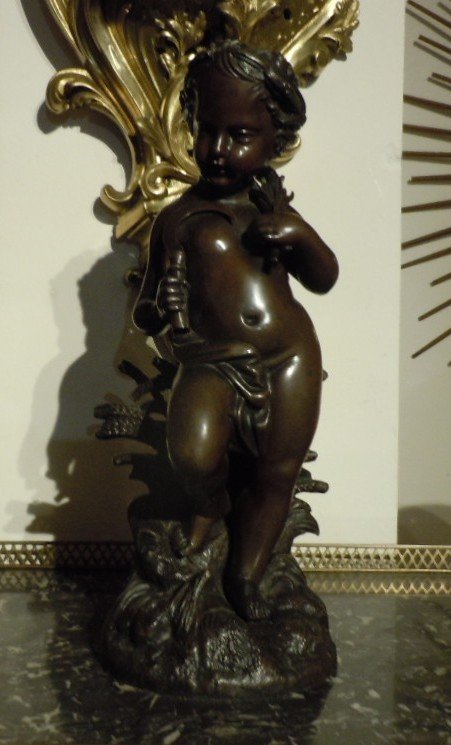 Child Bronze Scupture With The Serpe 19th Century