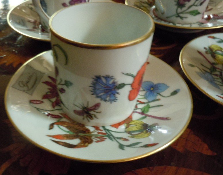 Gucci Six Flora Porcelain Cups And Saucers-photo-5