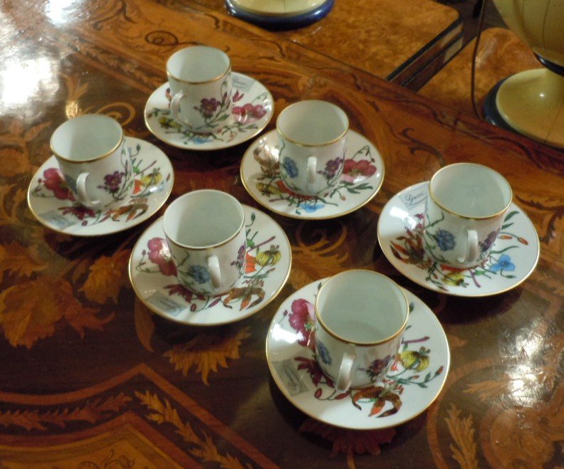 Gucci Six Flora Porcelain Cups And Saucers