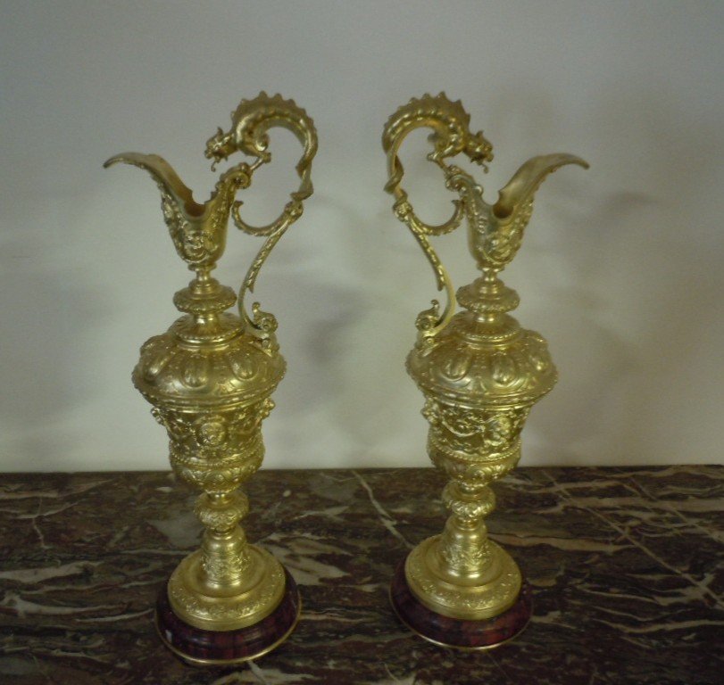 Pair Of Ewers In Gilt Bronze-photo-3