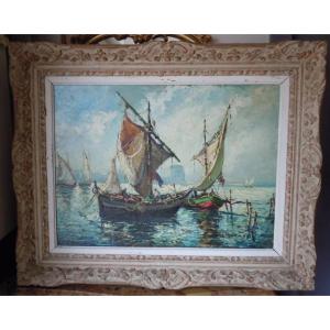 Joseph Hurard huile sur panneau marine