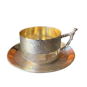 Tasse a chocolat en argent massif 