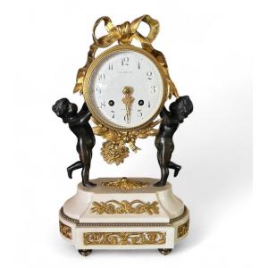 Louis XVI Style Clock In Marble And Gilt Bronze