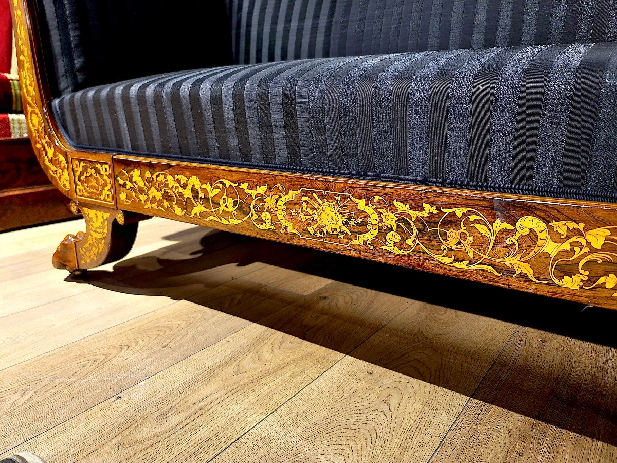 Canapé Méridienne d'époque Charles X En Palissandre, Début XIXe. (178cm)-photo-4