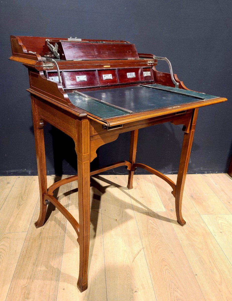 Mahogany Mechanism Desk, Signed "bramah" Late 19th Century.-photo-3