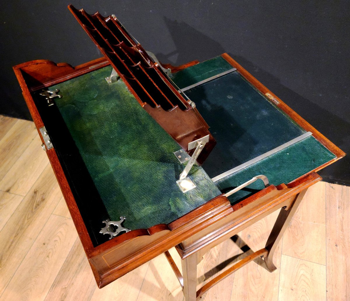 Mahogany Mechanism Desk, Signed "bramah" Late 19th Century.-photo-2
