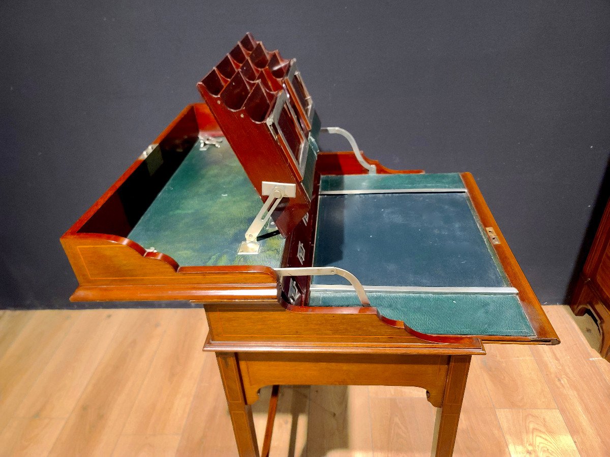 Mahogany Mechanism Desk, Signed "bramah" Late 19th Century.-photo-4