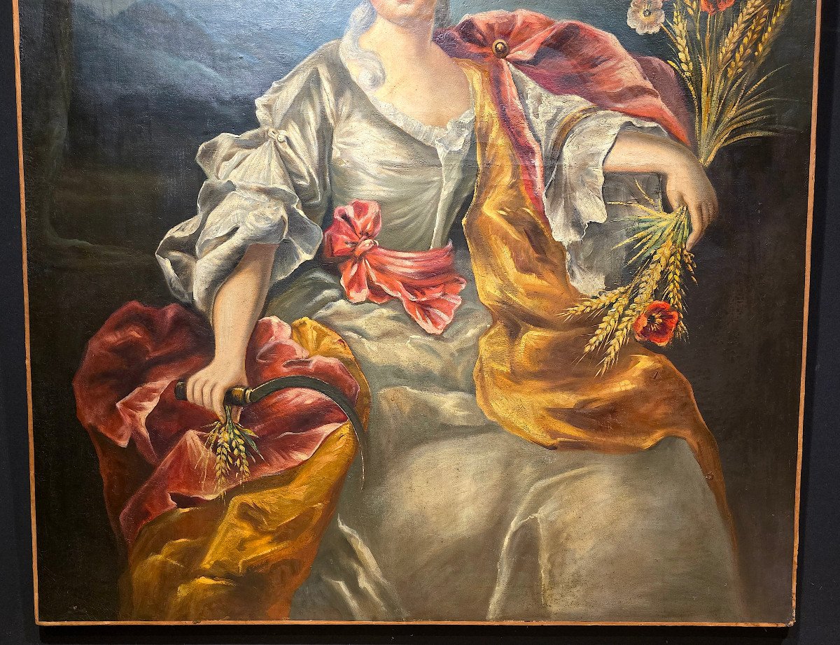 Important Portrait Of A Woman, Allegory Of Summer, 18th Century. (144cm X 114).-photo-3