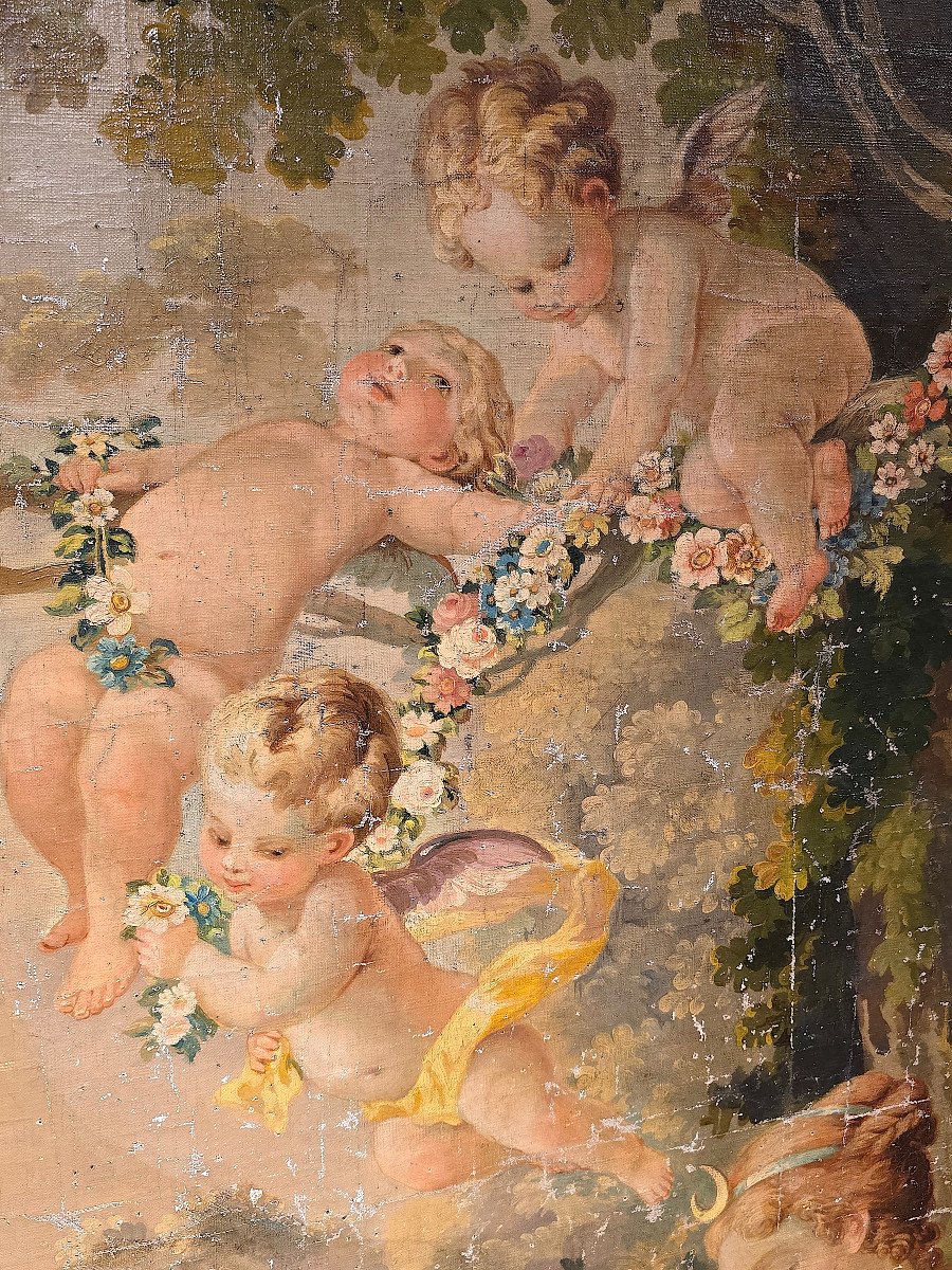 Important Tableau Huile Sur Toile,  d'Après François Boucher, XIXe Siècle (196cm X 130cm)-photo-2