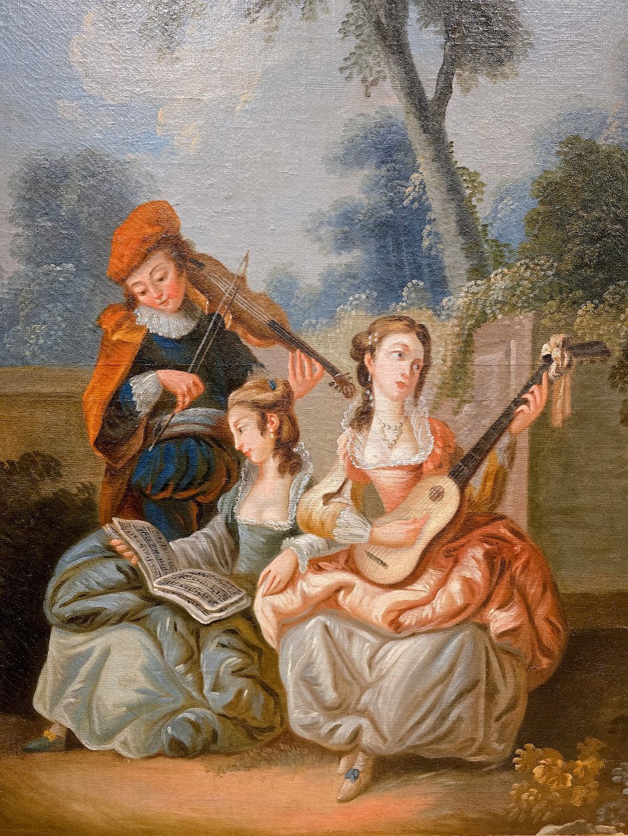 Tableau Huile Sur Toile, Le Concert, École Française Du XIXe. (117cm X 98cm).-photo-2