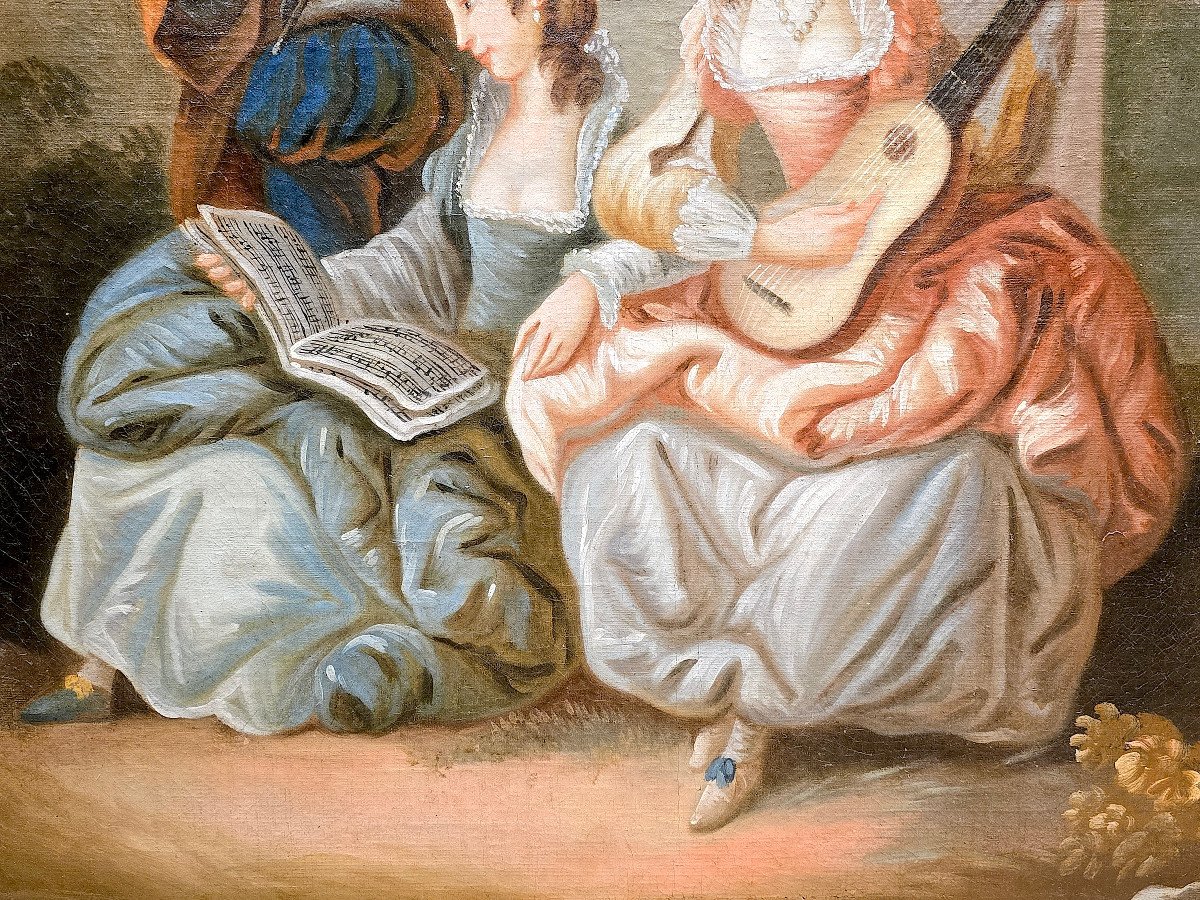 Tableau Huile Sur Toile, Le Concert, École Française Du XIXe. (117cm X 98cm).-photo-3