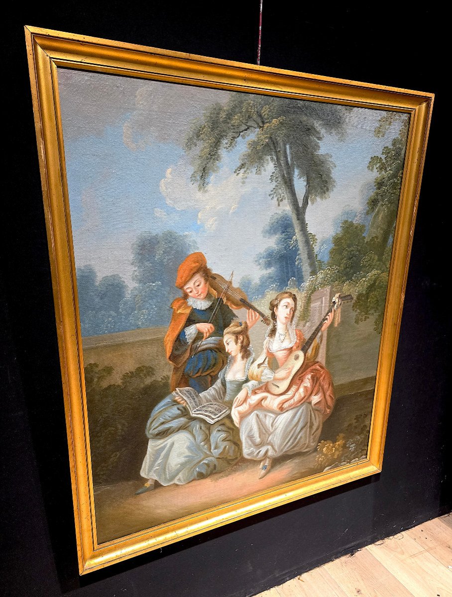 Tableau Huile Sur Toile, Le Concert, École Française Du XIXe. (117cm X 98cm).-photo-7