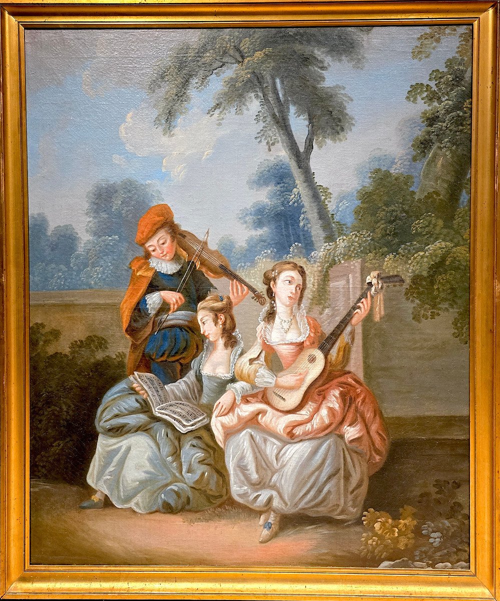 Tableau Huile Sur Toile, Le Concert, École Française Du XIXe. (117cm X 98cm).