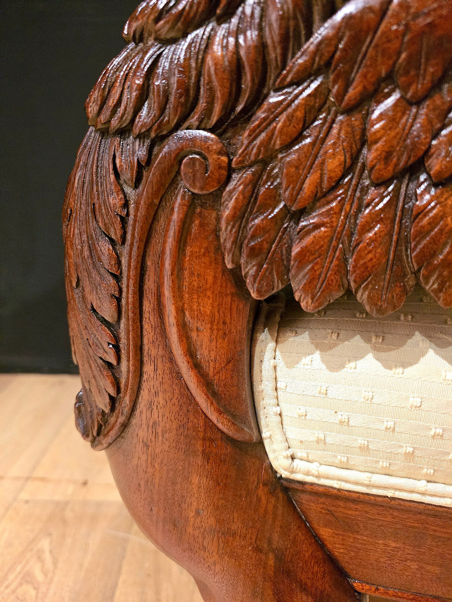 Paire De Fauteuils d'Apparat En Acajou, Décor De Lions Griffons, XIXe. (104cm X 66cm)-photo-3