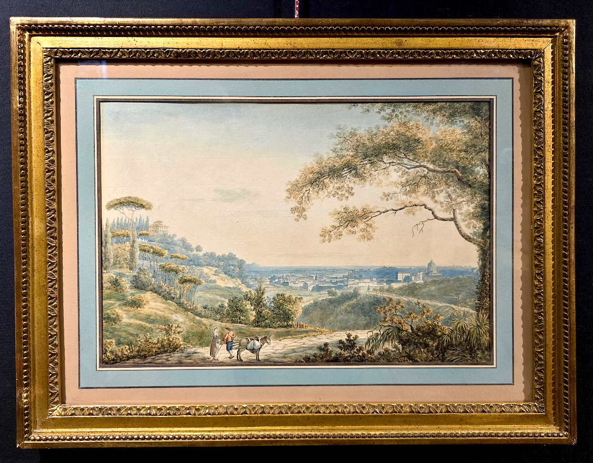 Paire d'Aquarelles, Vues De Paysages Italiens, Franz Kaisermann (1765-1833).-photo-3