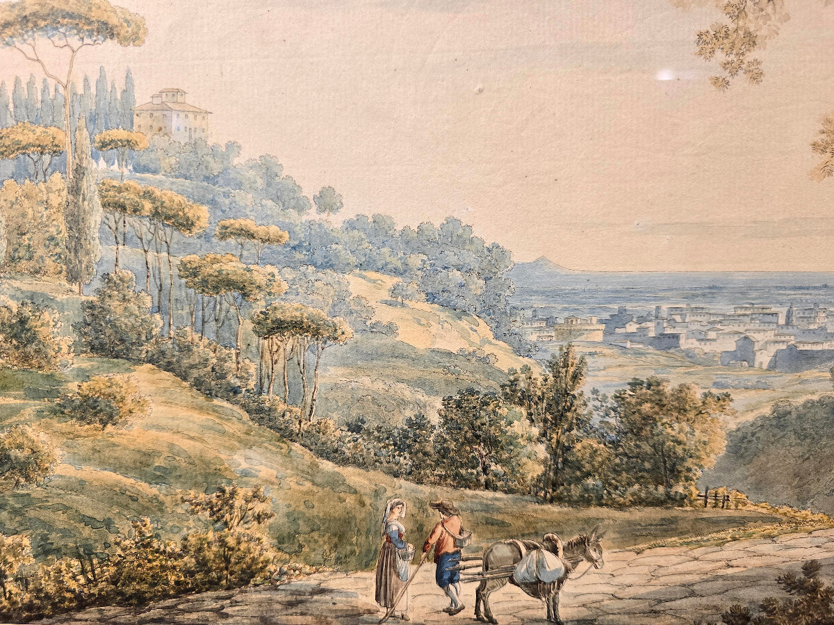 Paire d'Aquarelles, Vues De Paysages Italiens, Franz Kaisermann (1765-1833).-photo-1