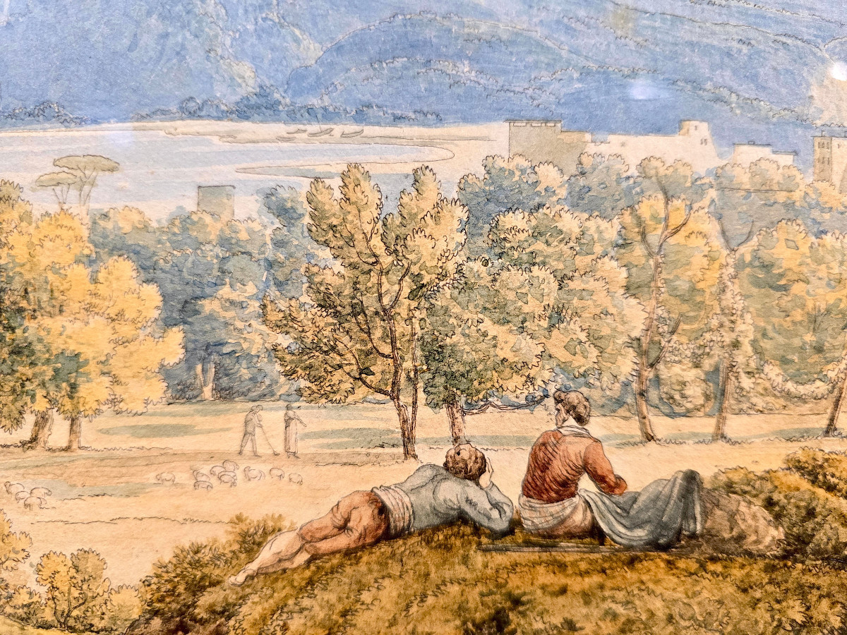 Paire d'Aquarelles, Vues De Paysages Italiens, Franz Kaisermann (1765-1833).-photo-3