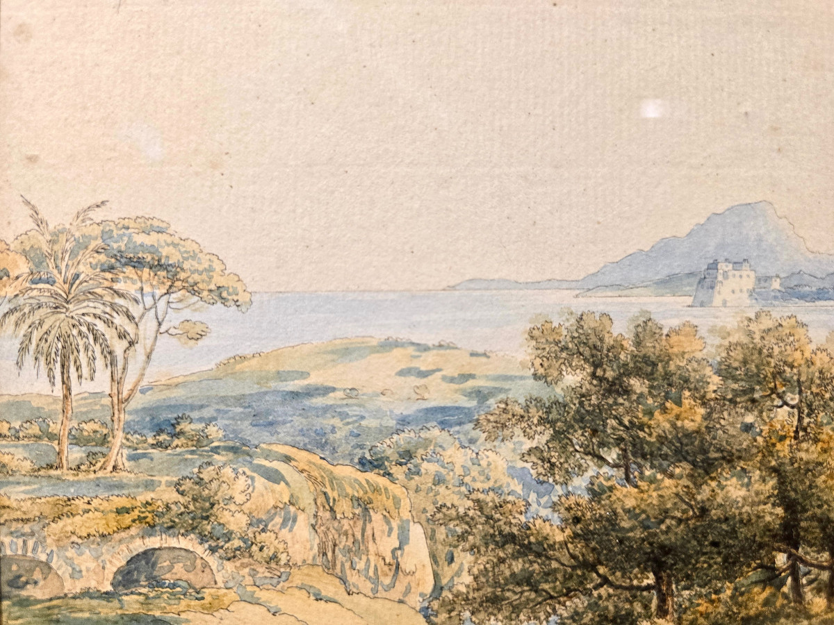Paire d'Aquarelles, Vues De Paysages Italiens, Franz Kaisermann (1765-1833).-photo-4