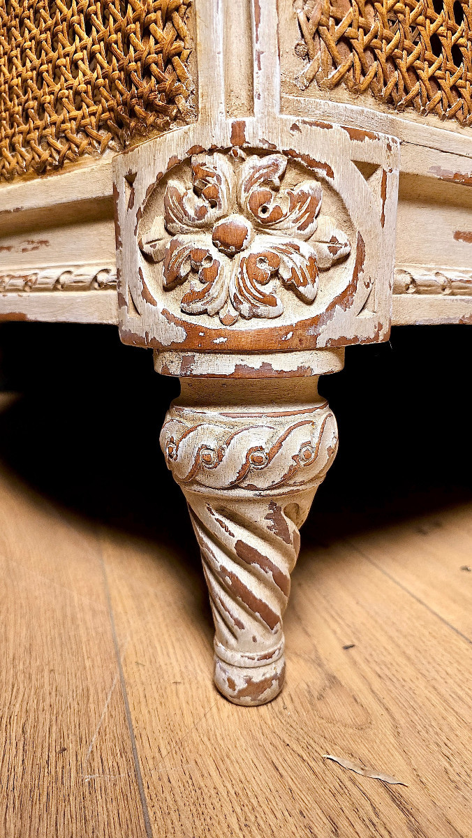 Louis XVI Alcove Sofa In Lacquered Wood, 20th Century. (173cm).-photo-2