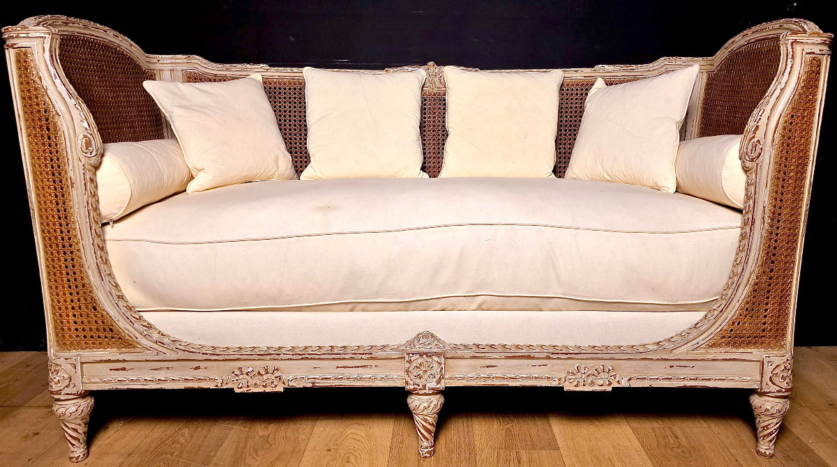 Louis XVI Alcove Sofa In Lacquered Wood, 20th Century. (173cm).-photo-8