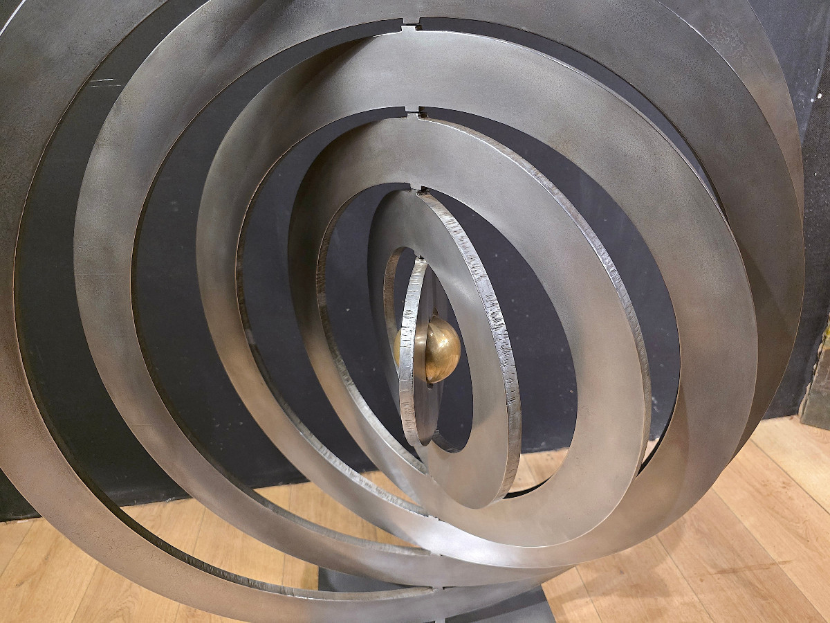 Importante Sphère Armillaire En Métal, Astrolabe, Signé Stolnikoff. (112cm x 99cm x 99cm)-photo-4