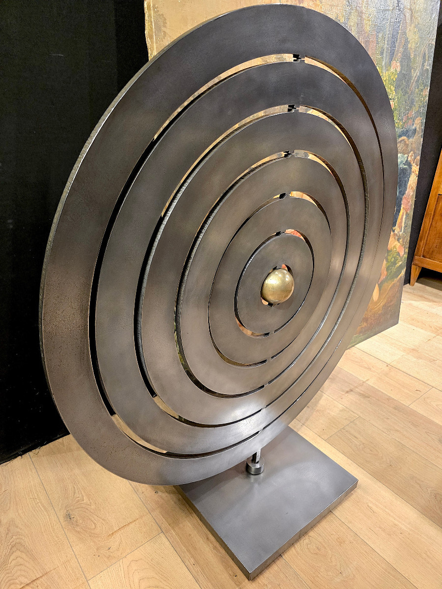 Importante Sphère Armillaire En Métal, Astrolabe, Signé Stolnikoff. (112cm x 99cm x 99cm)-photo-8
