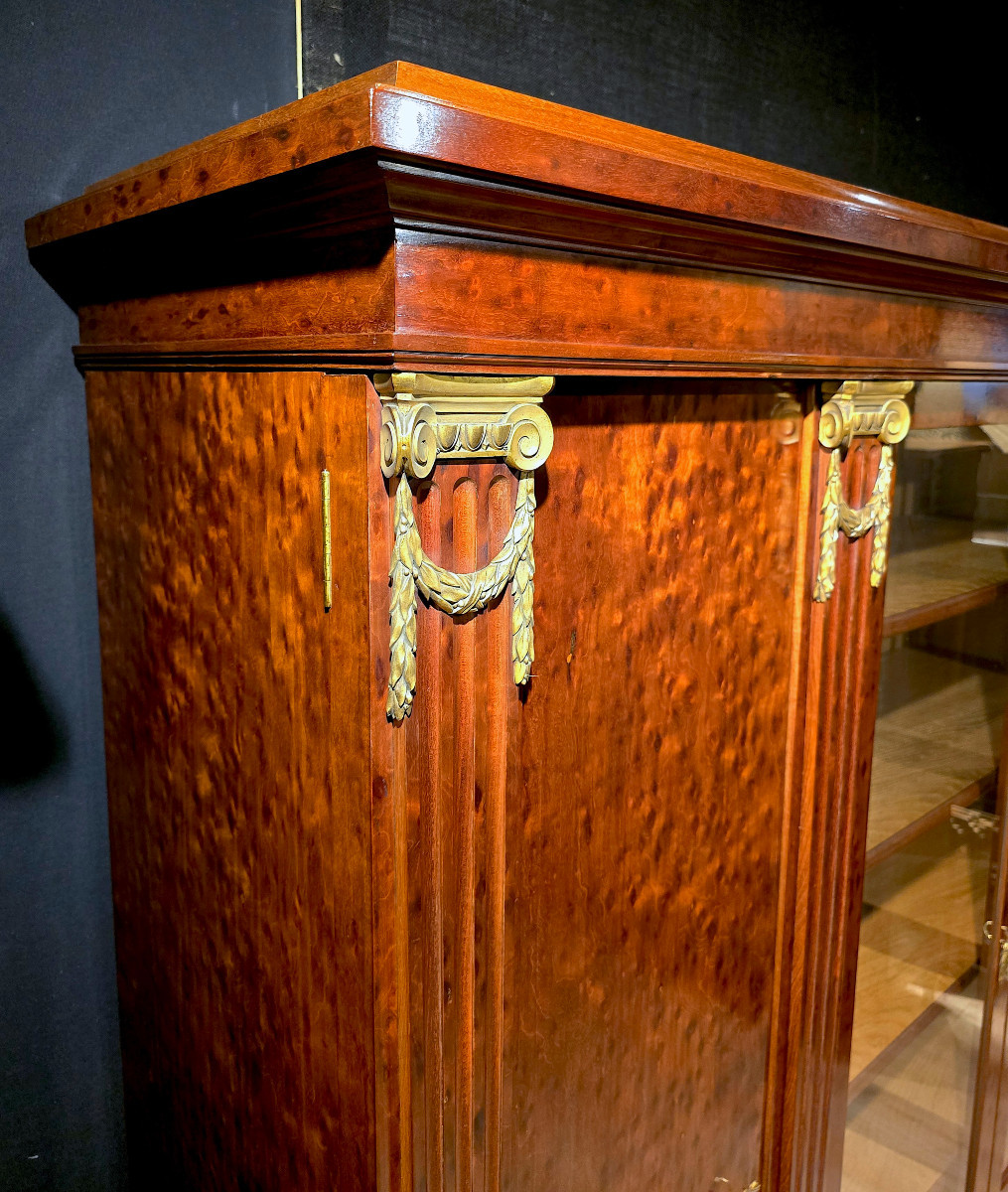 Pair Of Louis XVI Style Bookcases In Mottled Mahogany, Late 19th Century, Circa 1900. (197cm X 179cm).-photo-1