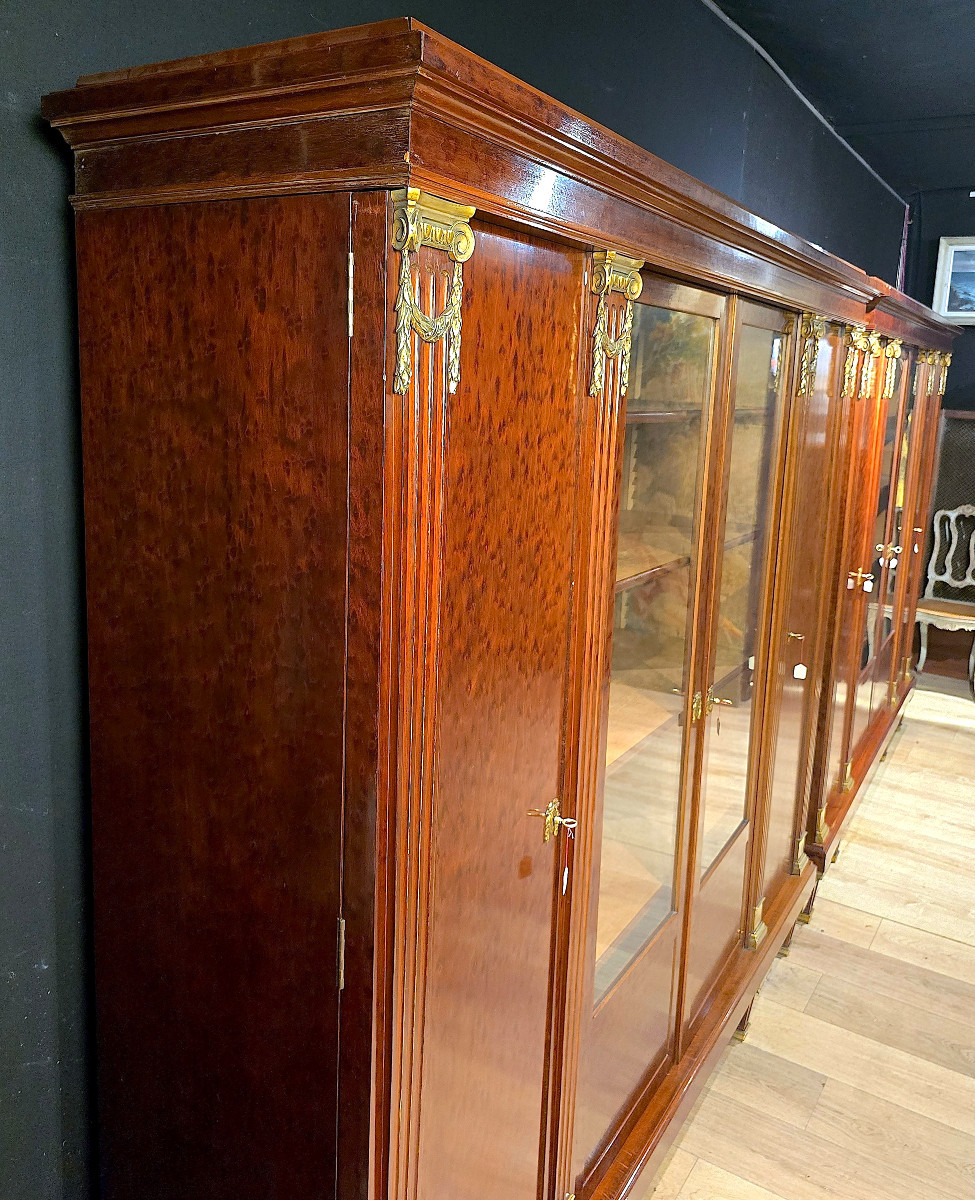 Pair Of Louis XVI Style Bookcases In Mottled Mahogany, Late 19th Century, Circa 1900. (197cm X 179cm).-photo-2