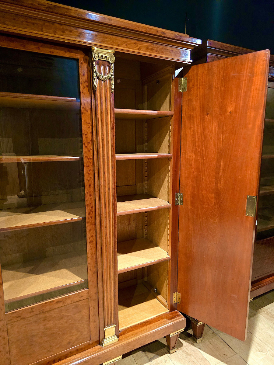 Pair Of Louis XVI Style Bookcases In Mottled Mahogany, Late 19th Century, Circa 1900. (197cm X 179cm).-photo-5