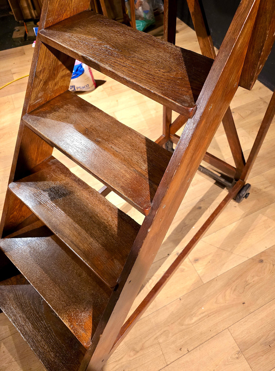 Escalier De Bibliothèque En Chêne, Début XXe. (225cm).-photo-6