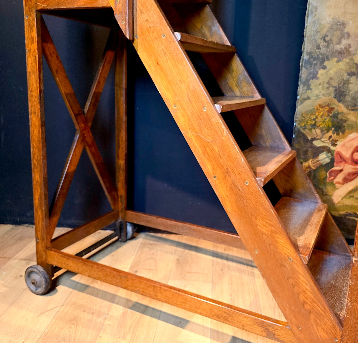 Escalier De Bibliothèque En Chêne, Début XXe. (225cm).-photo-8