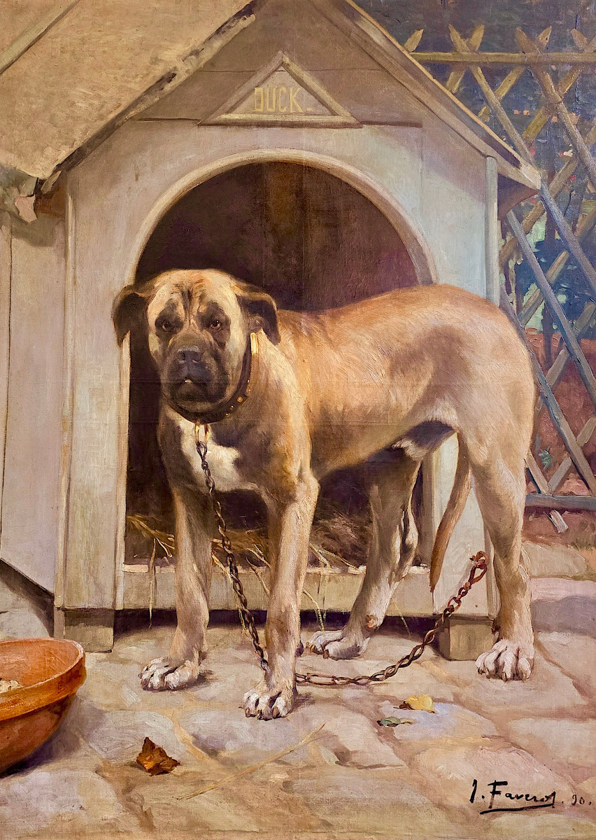 Portrait De Chien, Signé Joseph Faverot (1862-1918). (180cm x 148cm)-photo-2