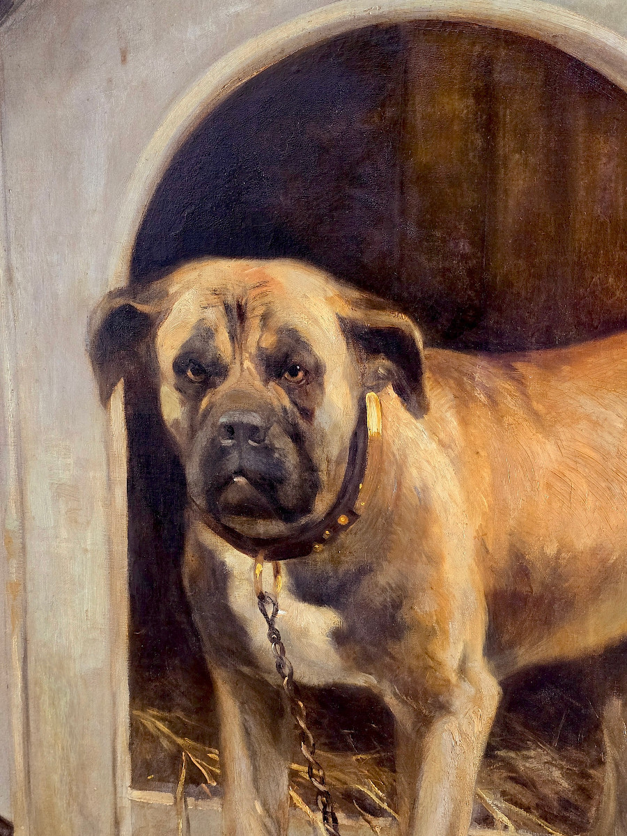 Portrait De Chien, Signé Joseph Faverot (1862-1918). (180cm x 148cm)-photo-3