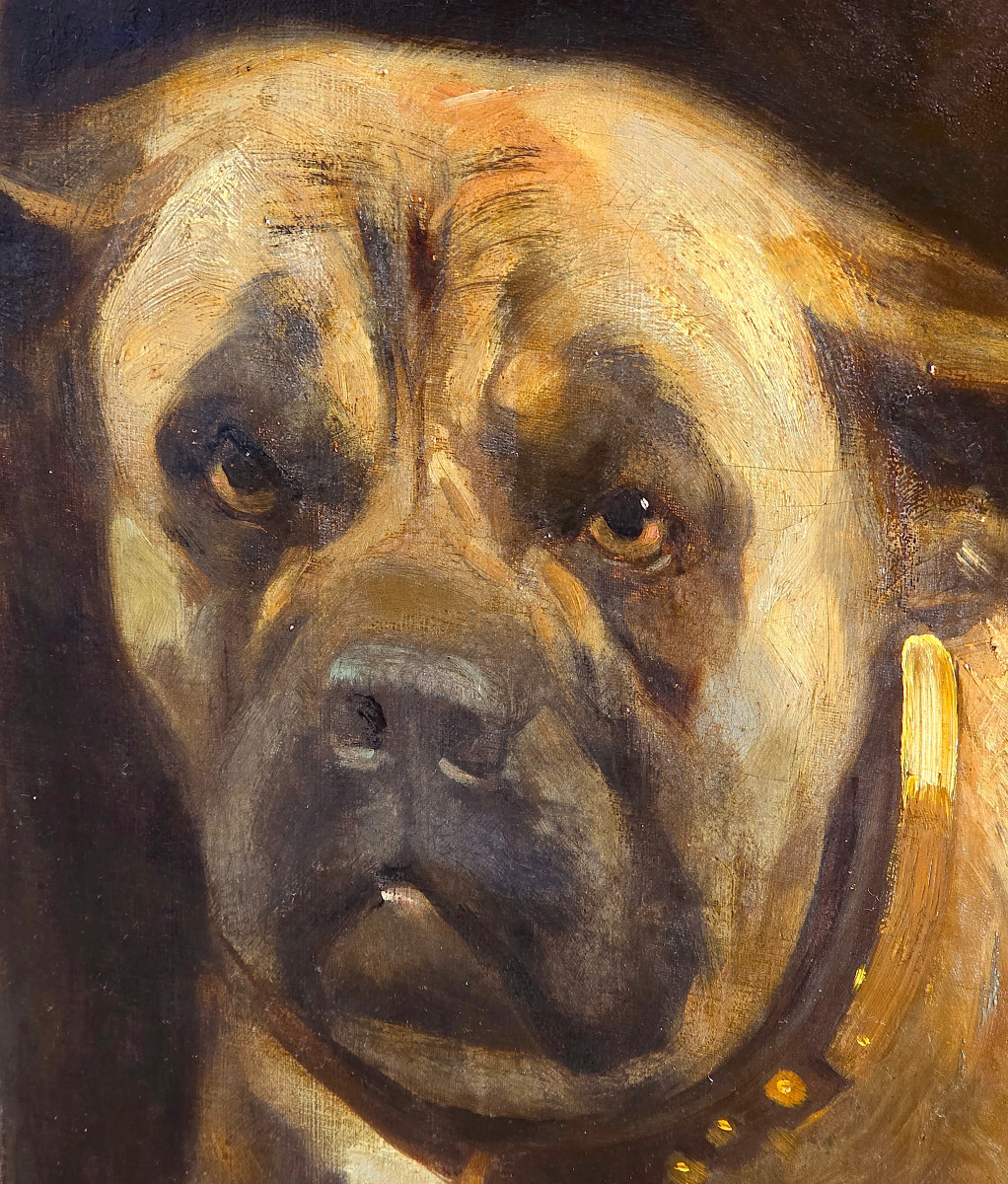 Portrait De Chien, Signé Joseph Faverot (1862-1918). (180cm x 148cm)-photo-4