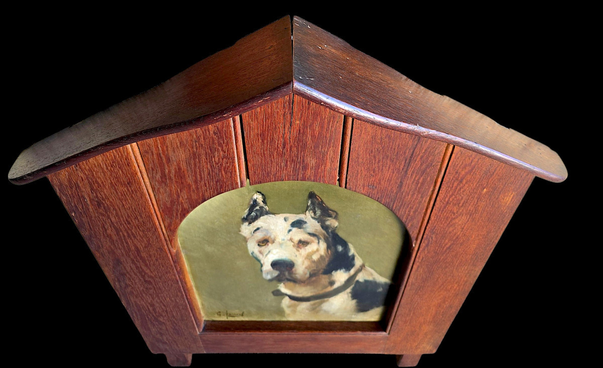 Portrait Of A Great Dane, Signed Georges Henri Fauvel (19th-20th Century). (88cm X 70cm)-photo-3